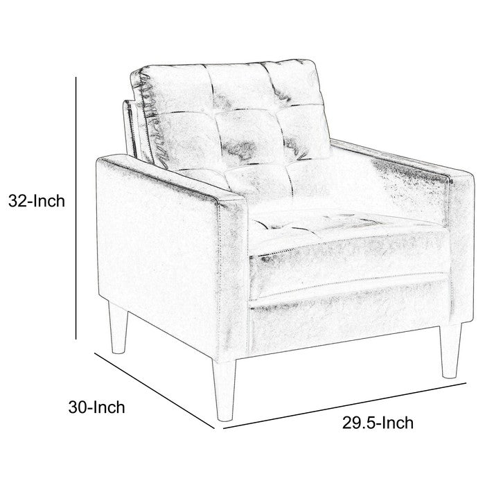 Leatherette Accent Chair with Tufted Details and Track Armrests, Dark Brown