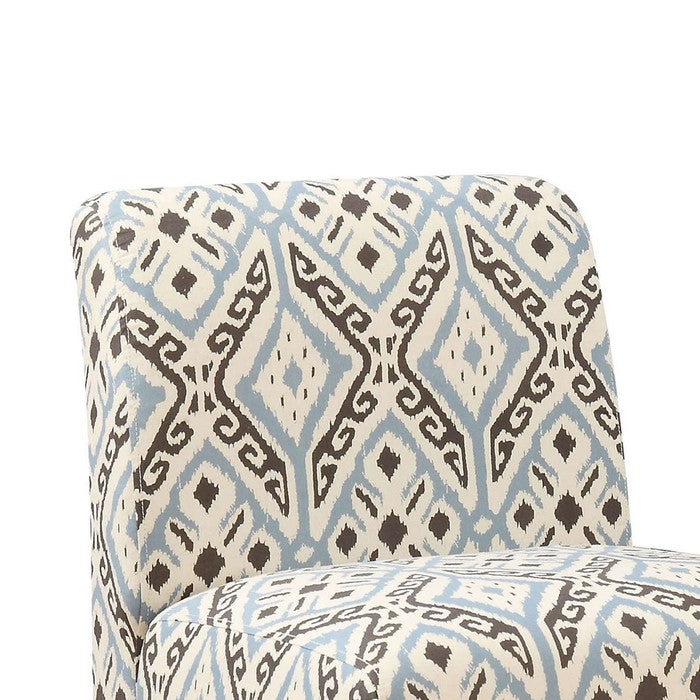 Ikat Pattern Fabric Accent Chair with Wooden Legs, Multicolor