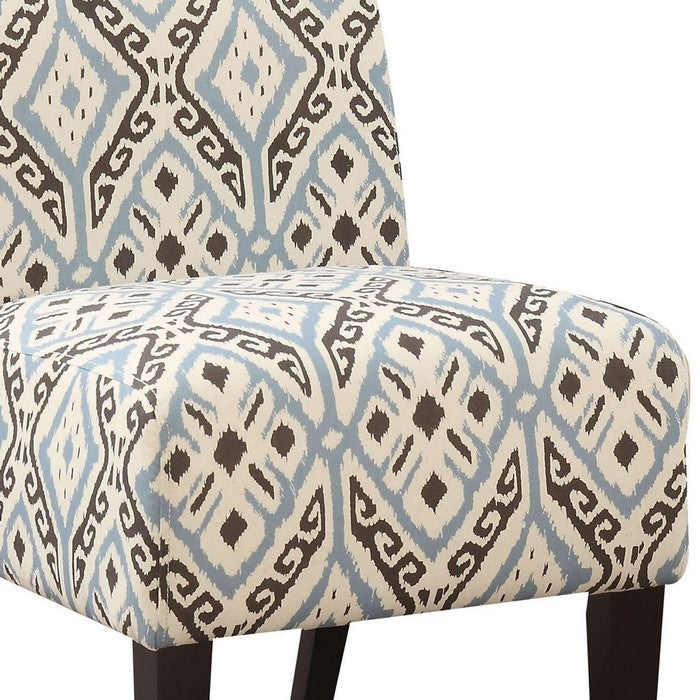Ikat Pattern Fabric Accent Chair with Wooden Legs, Multicolor