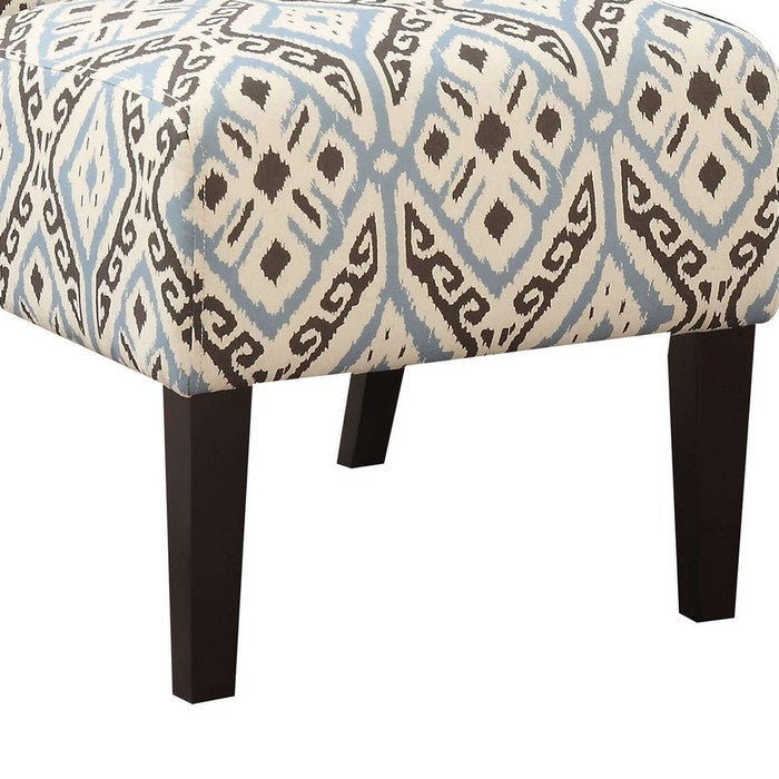 Ikat Pattern Fabric Accent Chair with Wooden Legs, Multicolor