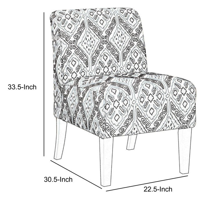 Ikat Pattern Fabric Accent Chair with Wooden Legs, Multicolor