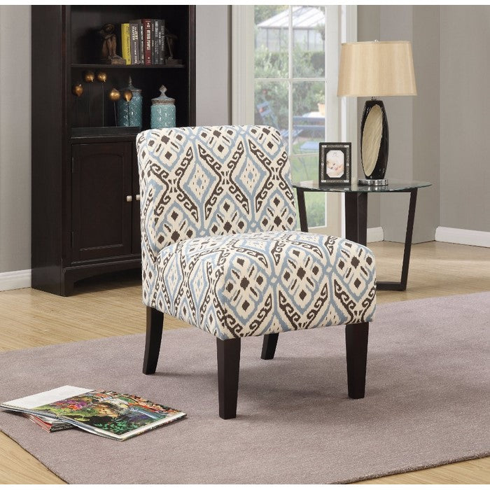 Ikat Pattern Fabric Accent Chair with Wooden Legs, Multicolor