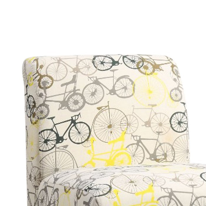 Bicycle Pattern Fabric Accent Chair with Wooden Legs, Multicolor