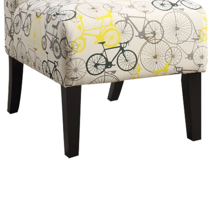 Bicycle Pattern Fabric Accent Chair with Wooden Legs, Multicolor