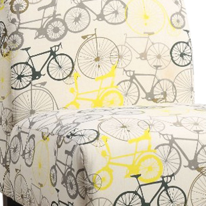 Bicycle Pattern Fabric Accent Chair with Wooden Legs, Multicolor