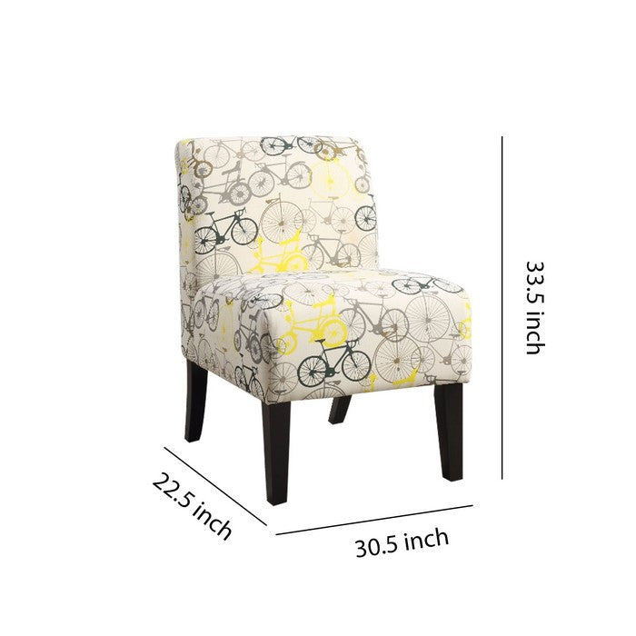 Bicycle Pattern Fabric Accent Chair with Wooden Legs, Multicolor