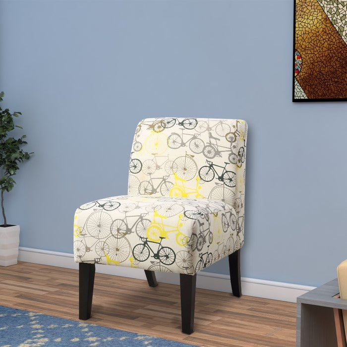 Bicycle Pattern Fabric Accent Chair with Wooden Legs, Multicolor