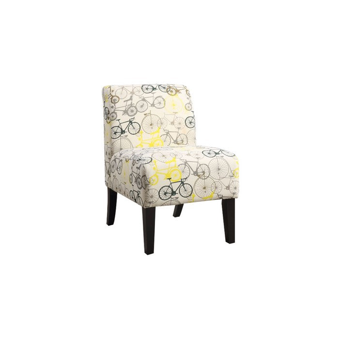 Bicycle Pattern Fabric Accent Chair with Wooden Legs, Multicolor