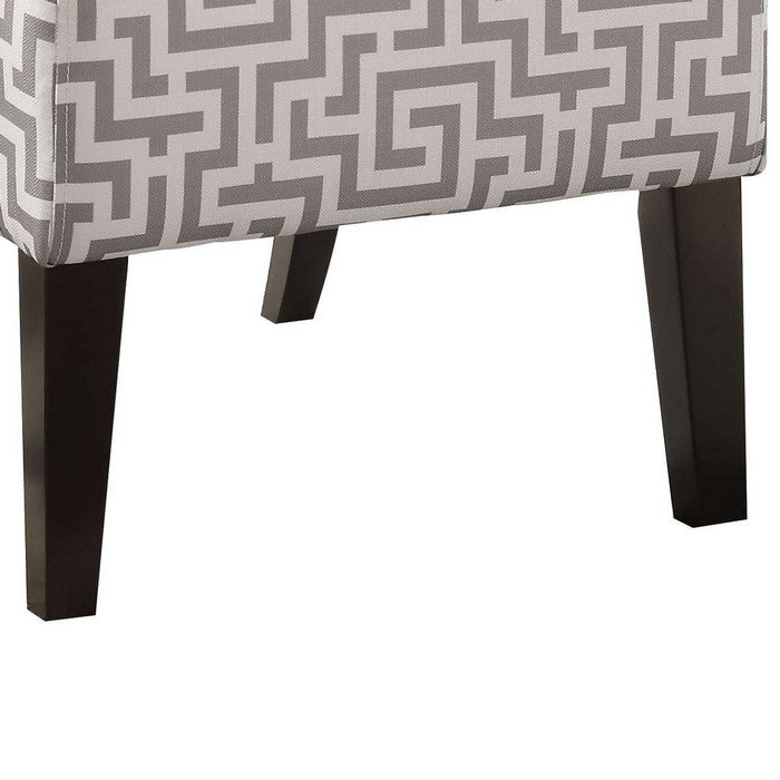 Trellis Pattern Fabric Accent Chair with Wooden Legs, White and Gray