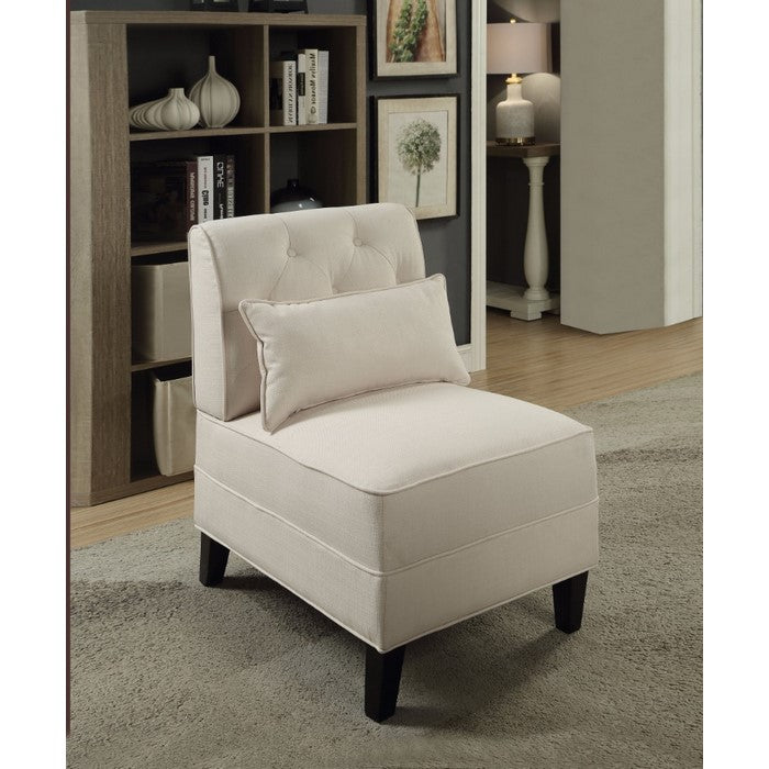 Button Tufted Back Fabric Accent Chair with 1 Matching Pillow, Cream