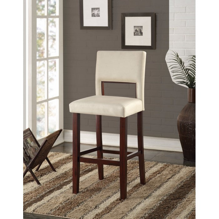 Faux Leather Bar Chair with Rectangular Cut Out Back, Off White and Brown