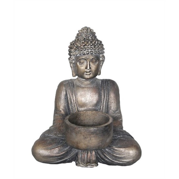Religious Sitting Buddha Tea Light Candle Holder, Gold