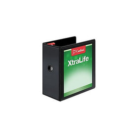 Cardinal XtraLife 3-Ring Binder, 5", w/ Shelf Pull, Locking Slant-D Rings, ClearVue Presentation Binder, Holds 1,100 Sheets, PVC-Free, Black (26351CB)