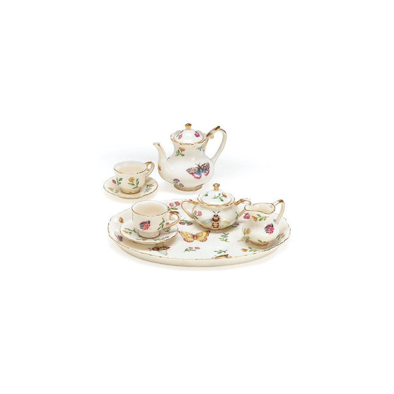 Miniature Porcelain Insect Teaset Beautiful Collectible(Pattern may Vary :Butterfly/Dragonfly/lady bugs/bees )