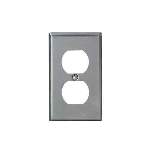 Leviton 84003-40 1-Gang Duplex Device Receptacle Wallplate, Standard Size, Device Mount, Stainless Steel