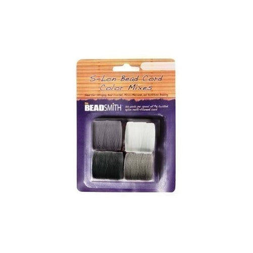 4 Spools Super-lon #18 Cord Ideal for Stringing Beading Crochet and Micro-macram Jewelry Compatible with Kumihimo Projects S-lon Black White Grey Mix