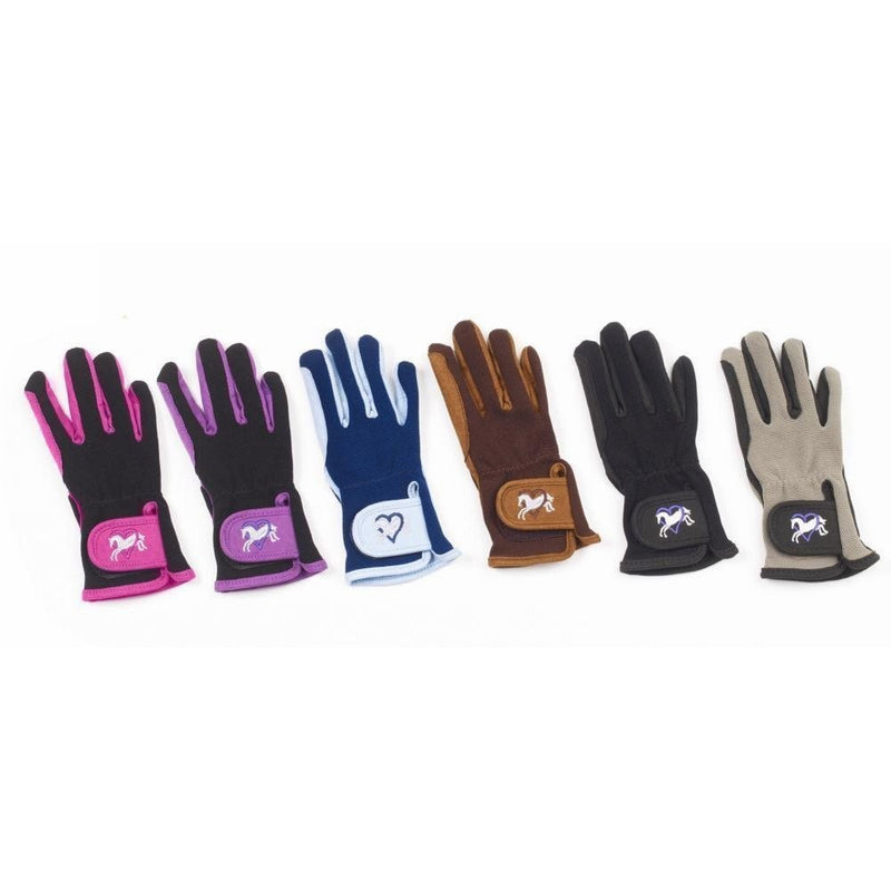 Ovation Child Heart & Horse Gloves,Purple/Black,size A 8-10