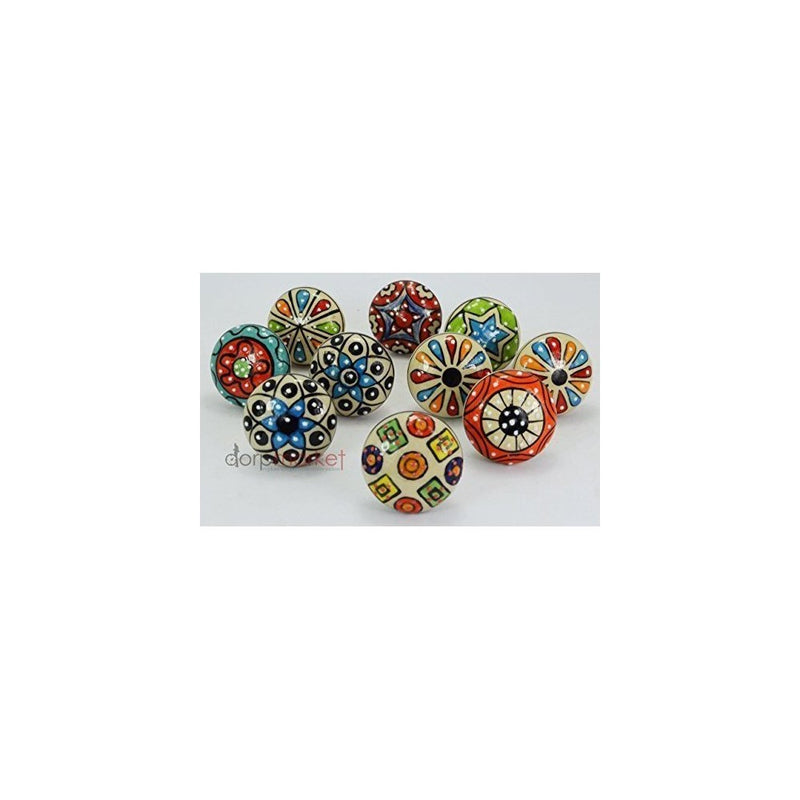 Dorpmarket 10 Pieces Set Dotted Ceramic Cabinet Colorful Knobs Furniture Handle Drawer Pulls