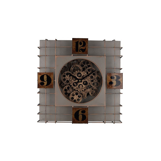 Contemporary Style Metallic Square Clock, Brown and Gray