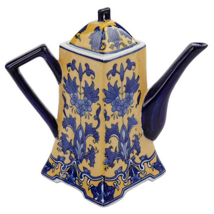 Quirky Tall Teapot with a lid, yellow and  Blue
