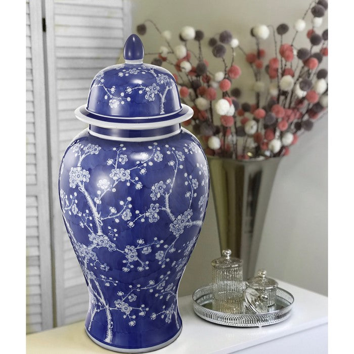 Well- Designed Flowers Ginger Jar In Blue and White
