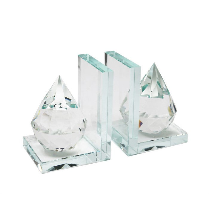 Beautiful Natural Crystal Diamond Bookends, Clear, Set Of 2