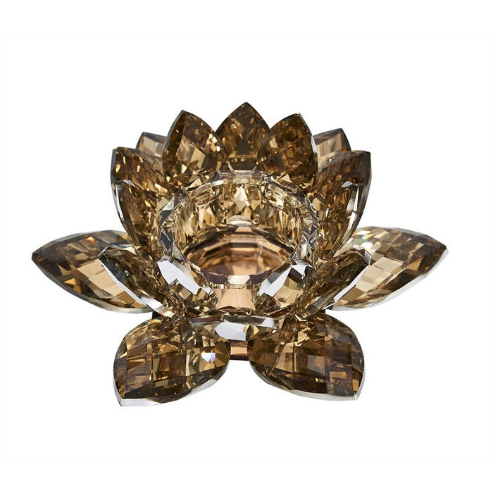 Alluring Crystal Lotus Tealight Candle Holder, Orange