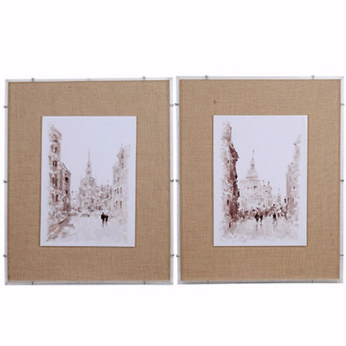 European Watercolor Street Prints-Set of 2