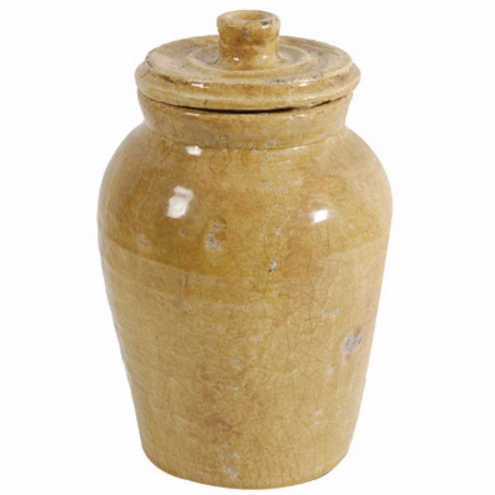 Lidded Jar In Distressed Brown