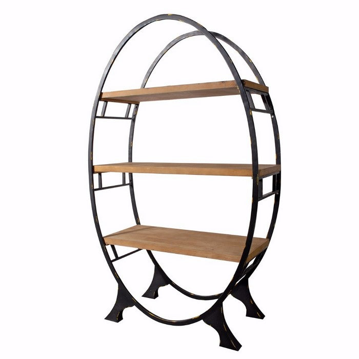 Modish Oval shaped Bookshelf, Black and Brown