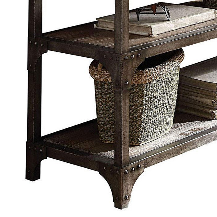 Gorden Console Table With 2  Shelves, Weathered Oak & Antique Silver
