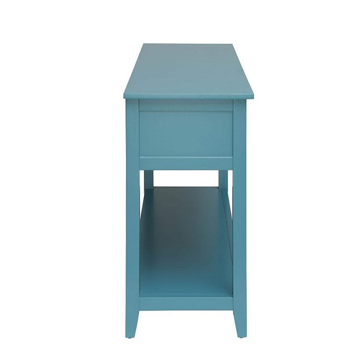2 Weave Front Drawer Wooden Console Table with Open Bottom Shelf, Blue