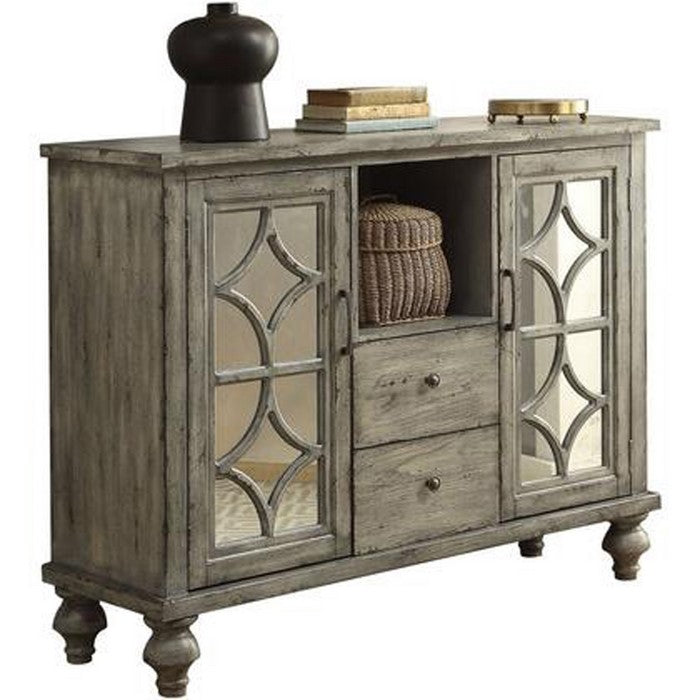 Velika Console Table With 2 Doors and 2 Drawers, Weathered Gray