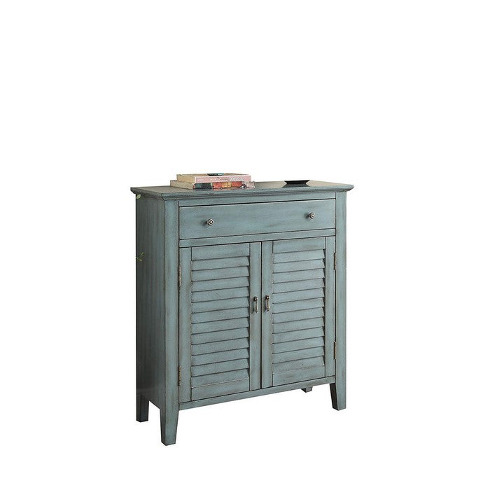 2 Shutter Door Cabinet Wooden Console Table with Tapered Legs, Antique Blue