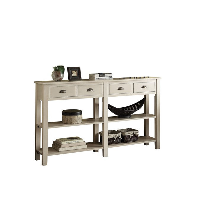 Wooden Console Table with 4 Drawers and 2 Shelves, Cream