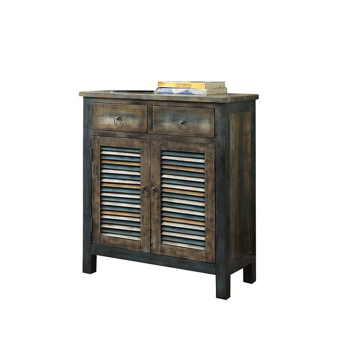 Glancio Commodious Console Table, Antique Oak & Teal Blue