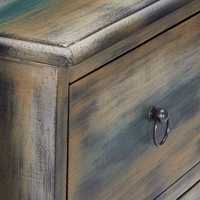 Glancio Spacious Console Table, Antique Oak & Teal Blue