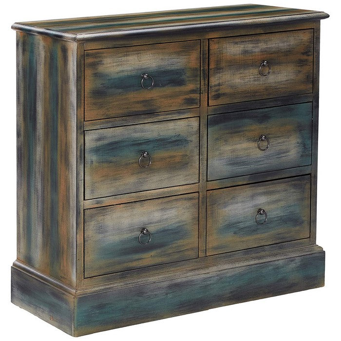 Glancio Spacious Console Table, Antique Oak & Teal Blue