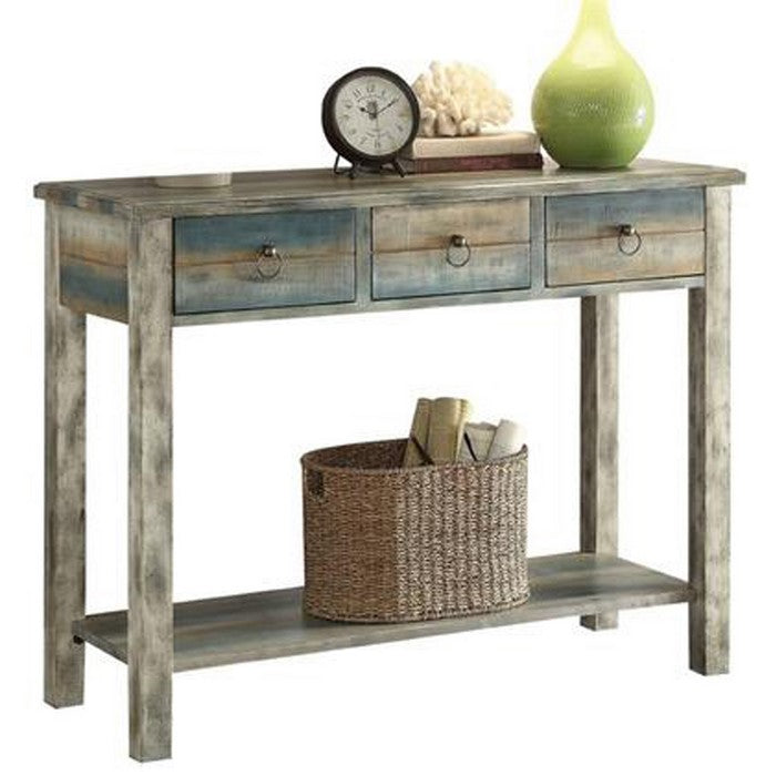 Glancio Beautiful Console Table, Antique Oak & Teal Blue