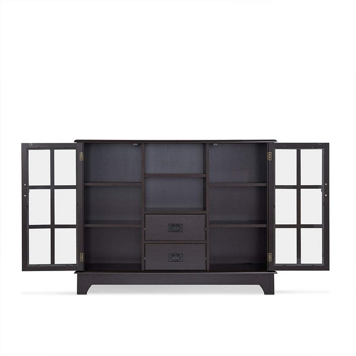 2 Glass Door Wooden Console Table with 2 Drawers, Espresso Brown