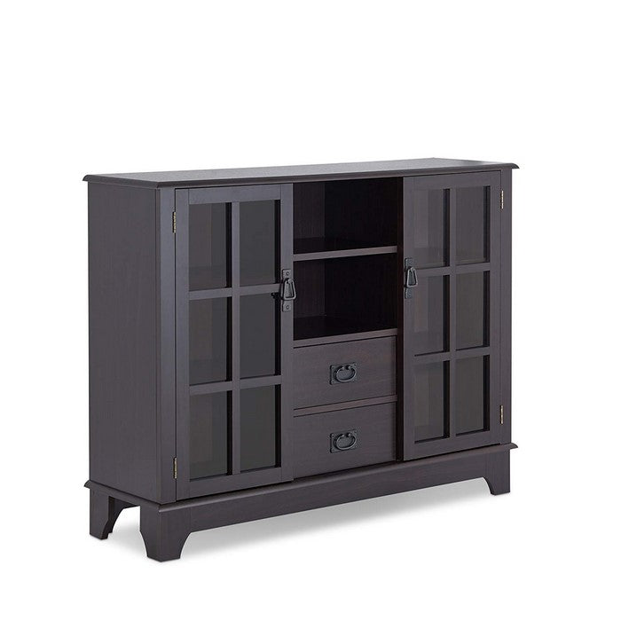 2 Glass Door Wooden Console Table with 2 Drawers, Espresso Brown
