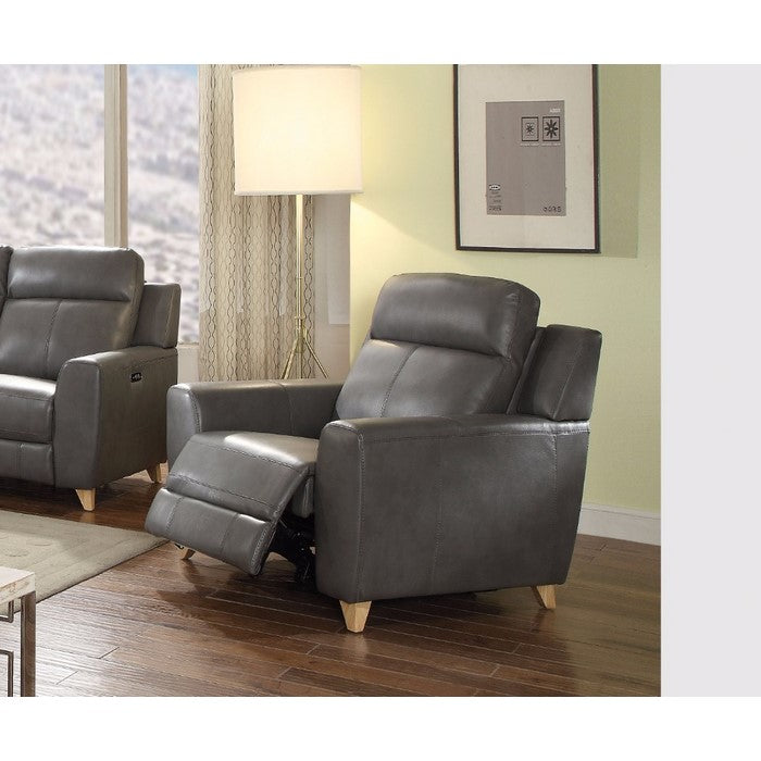 Cayden Recliner (Power Motion), Gray Leather-Aire Match