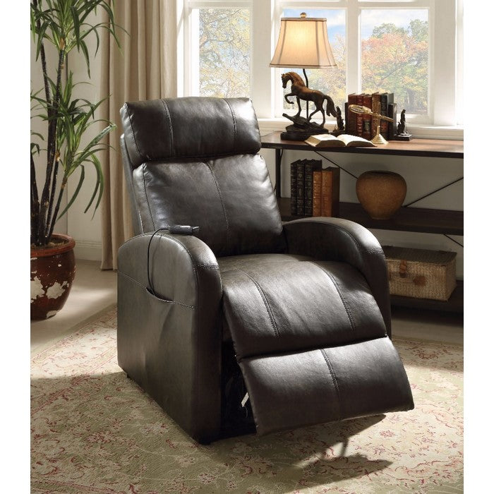 Faux Leather Recliner Chair with Power Lift and Side Pocket, Dark Brown