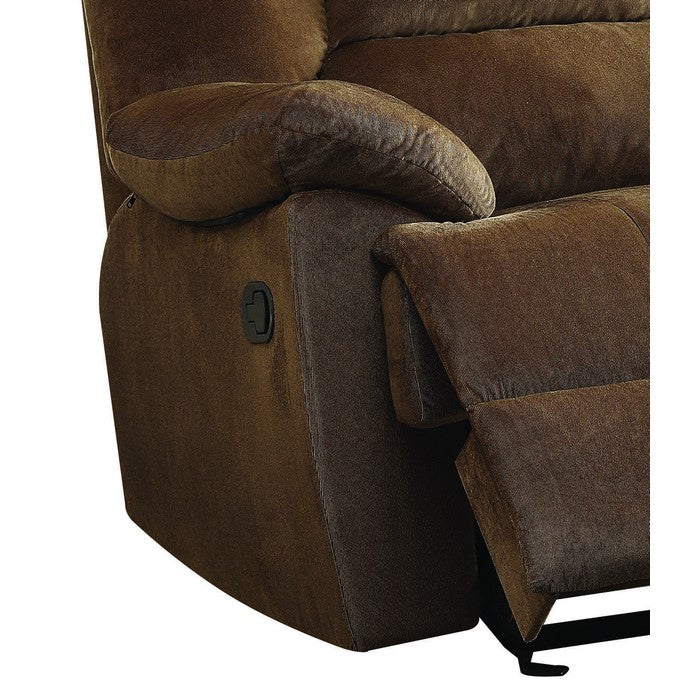 Fabric Wide Recliner with Pull Tab and Pillow Top Arms, Brown