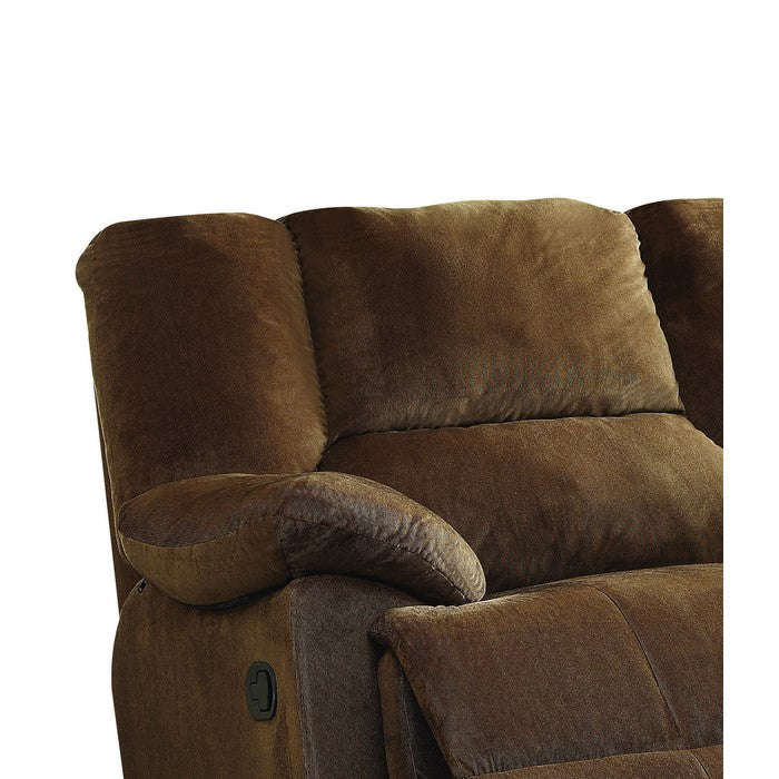 Fabric Wide Recliner with Pull Tab and Pillow Top Arms, Brown