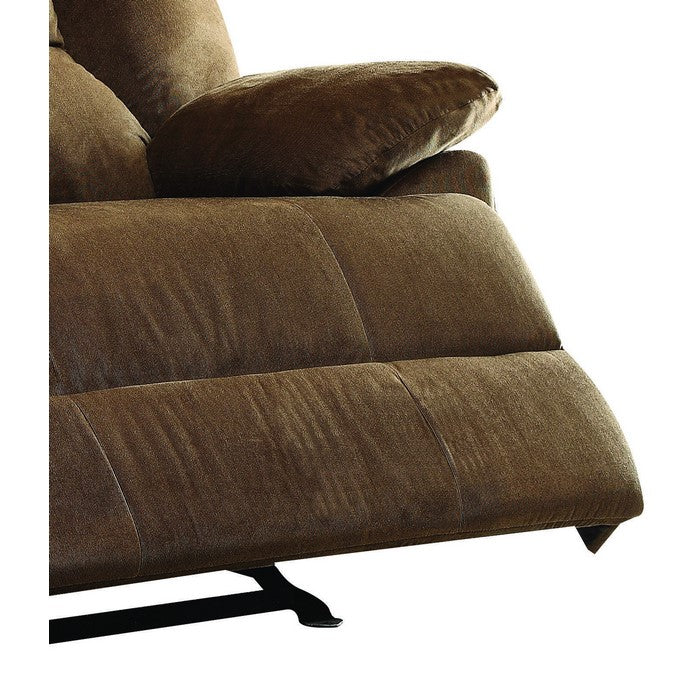 Fabric Wide Recliner with Pull Tab and Pillow Top Arms, Brown