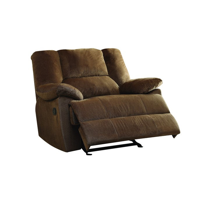 Fabric Wide Recliner with Pull Tab and Pillow Top Arms, Brown