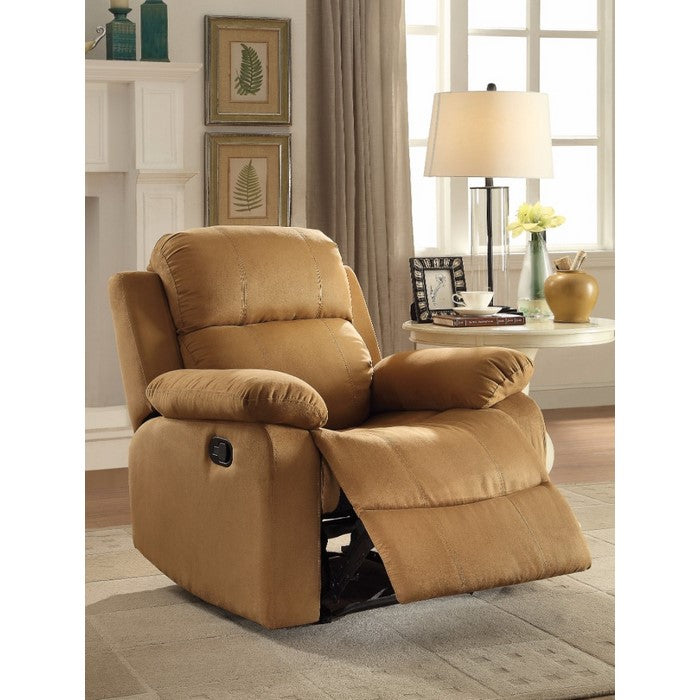 Microfiber Metal Glider Recliner Chair with Pillow Top Armrest, Light Brown