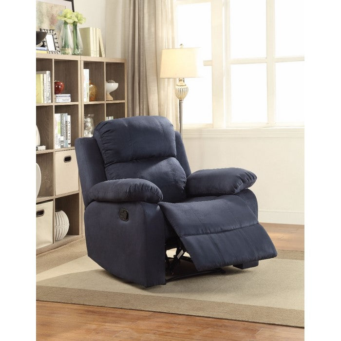 Fabric Split Back Recliner with External Latch Handle and Glider, Blue