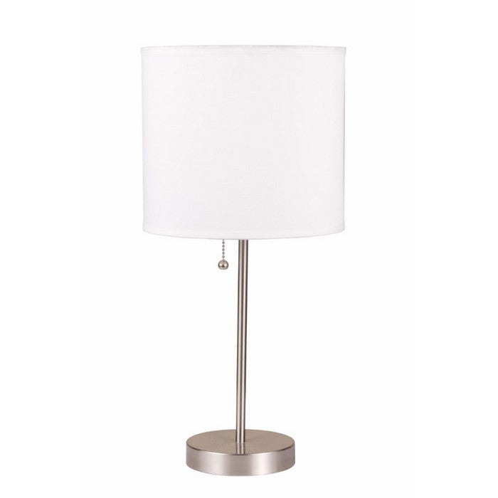 Drum Shade Table Lamp with Tubular Support, Set of 2, White and Silver